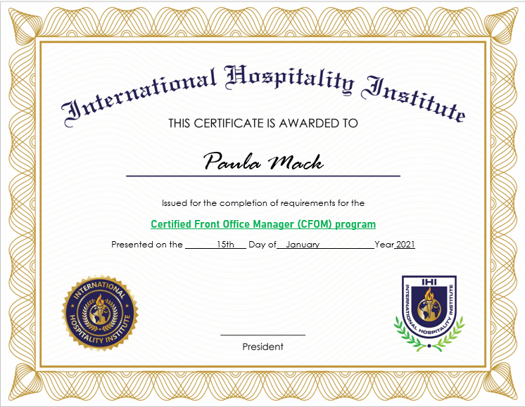 Certified Front Office Manager (Cfom) Certification – International  Hospitality Institute