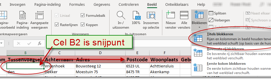 Microsoft Excel - Rijen Of Kolommen Blokkeren - Vastzetten