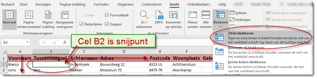 Microsoft Excel - Rijen Of Kolommen Blokkeren - Vastzetten