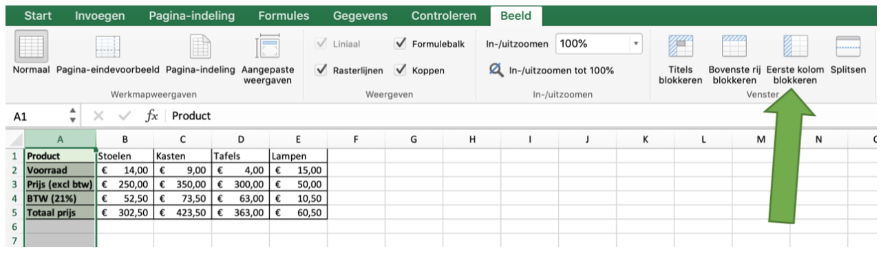 Een Kolom Vastzetten In Excel - Handleiding Excel
