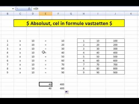 Excel $ Absoluut. Cel In Formule Vastzetten - Youtube