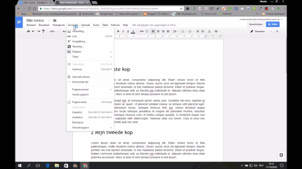 Inhoudsopgave Maken In Google Docs - Youtube