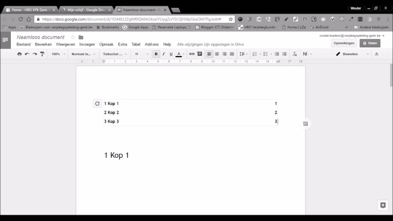 Google Docs: Paginanummers In Inhoudstabel - Youtube