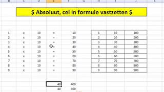 Excel $ Absoluut. Cel In Formule Vastzetten - Youtube