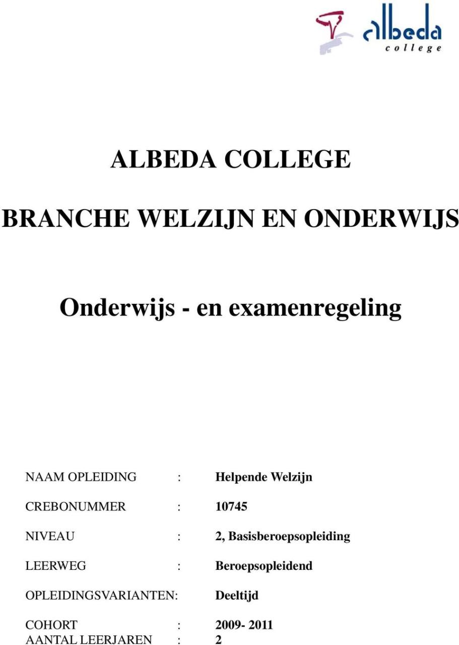 Albeda College Branche Welzijn En Onderwijs. Onderwijs - En Examenregeling  - Pdf Free Download