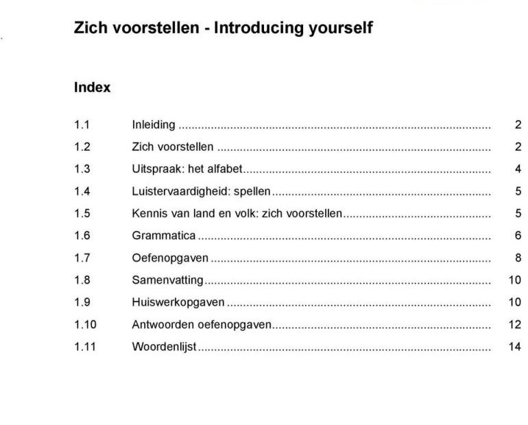 Engels A1. Lesson 1. Zich Voorstellen - Introducing Yourself. Index - Pdf  Gratis Download