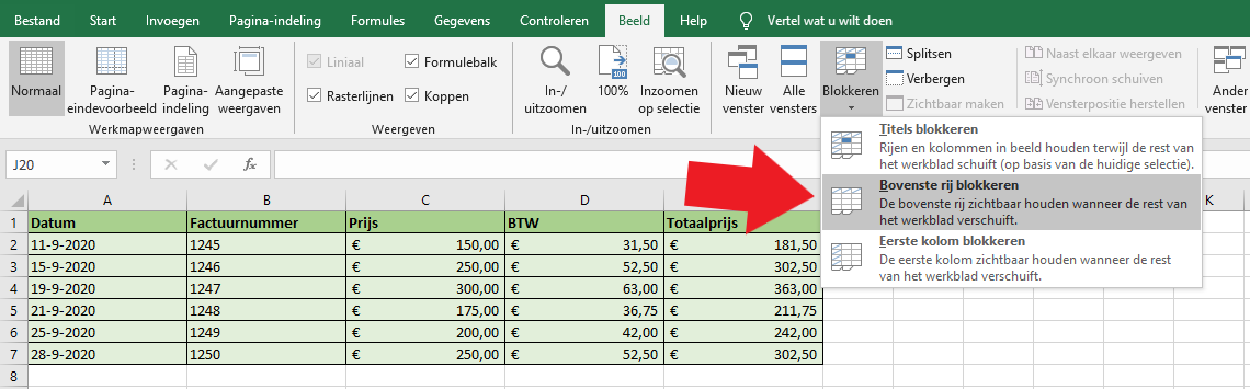 Een Rij Vastzetten In Excel - Handleiding Excel