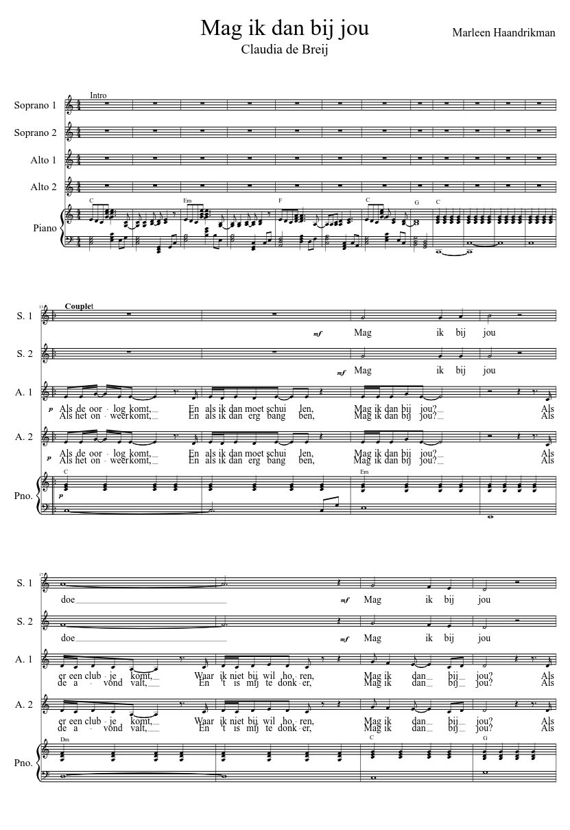 Claudia De Breij - Mag Ik Dan Bij Jou? Sheet Music For Piano (Solo) |  Musescore.Com