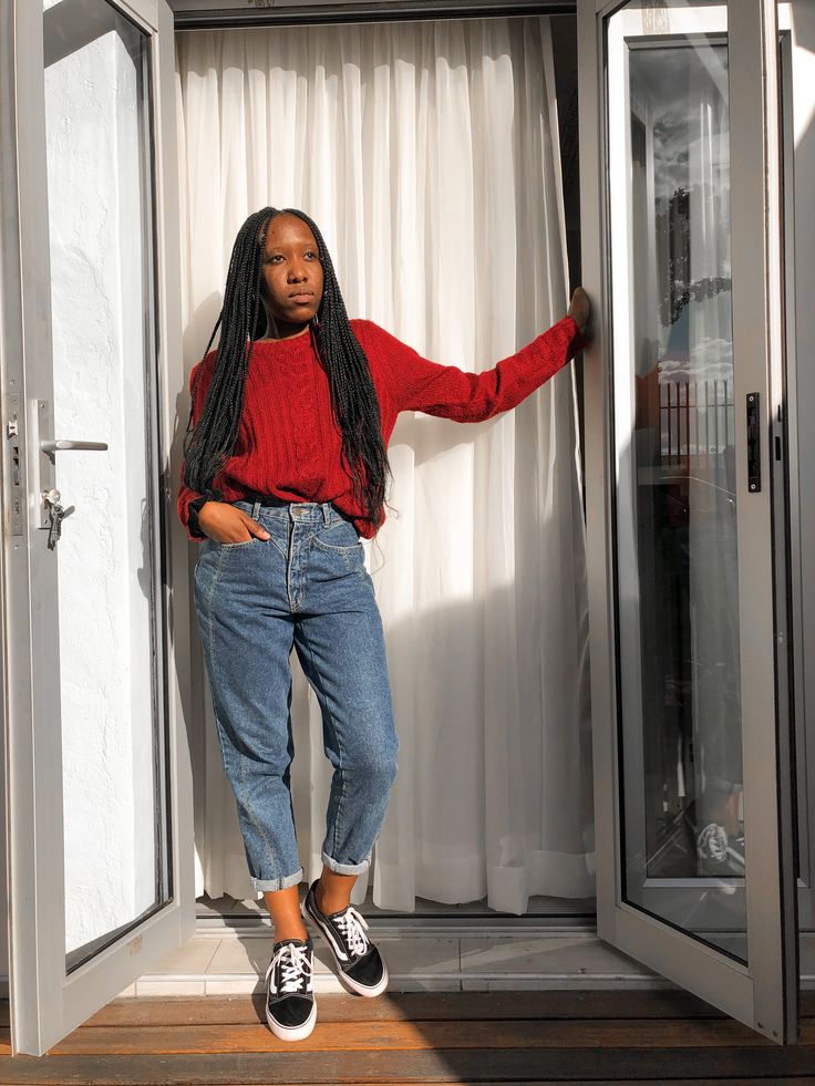 It'S Red | Oversized Red Sweater, Mom Jeans, Red Sweaters