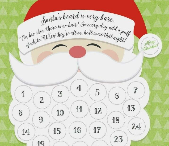 Free Printable} Santa Claus Beard Countdown Calendar | Christmas Countdown  Calendar, Preschool Christmas, Christmas Countdown