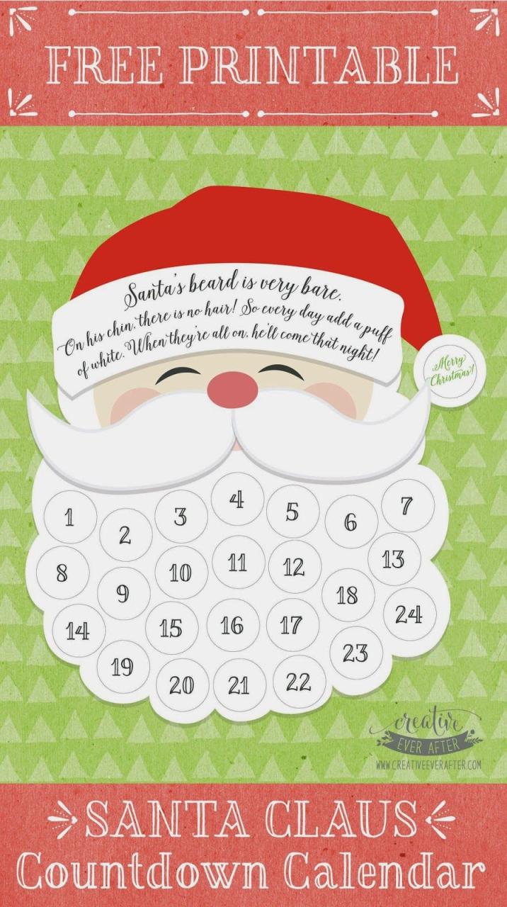 Free Printable} Santa Claus Beard Countdown Calendar | Christmas Countdown  Calendar, Preschool Christmas, Christmas Countdown