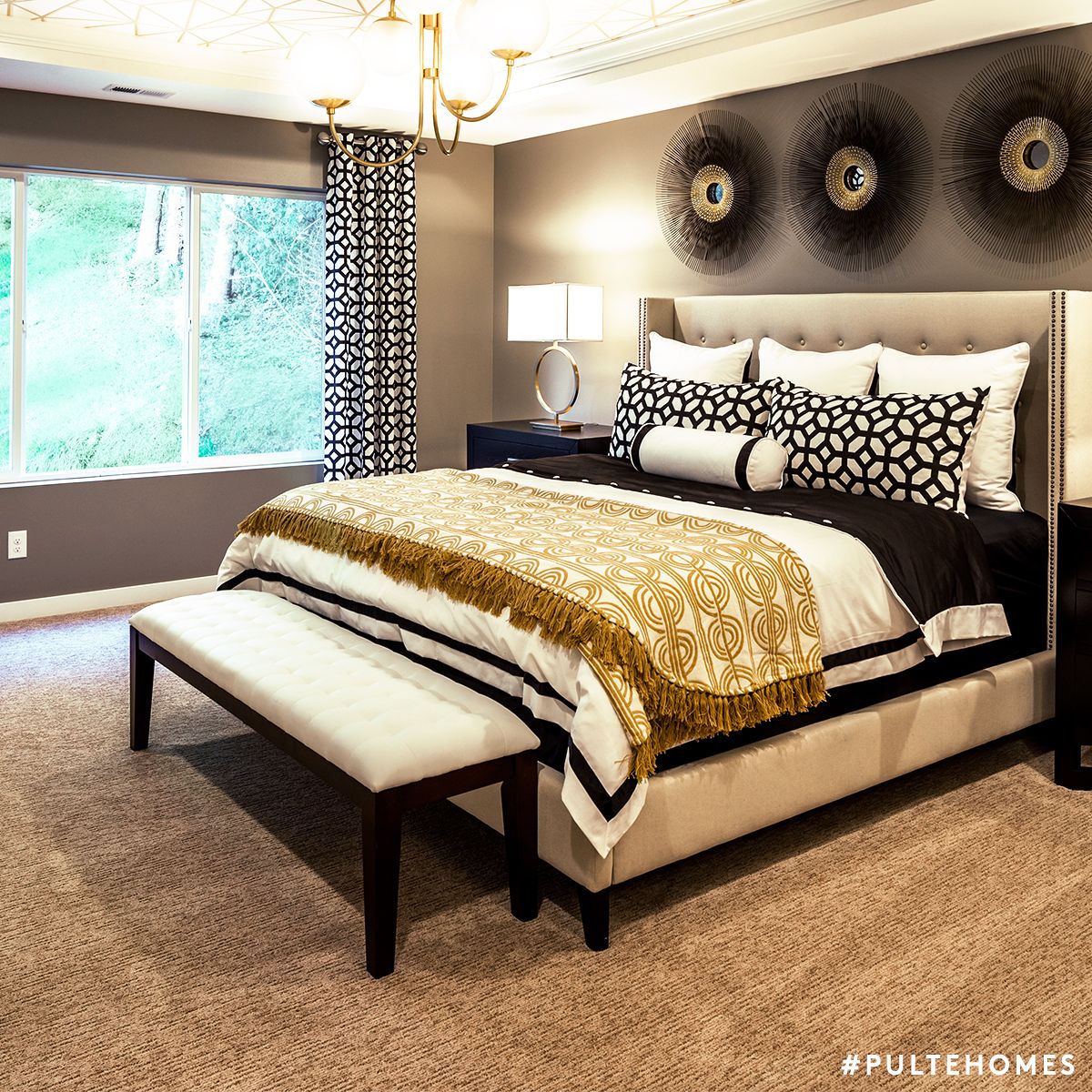 Gold Tones Paired With Black Accents Creates Gothic-Chic Vibes In This  Stunning Bedroom! | Pulte Homes | Gold Bedroom Decor, Gold Bedroom, Black  Gold Bedroom