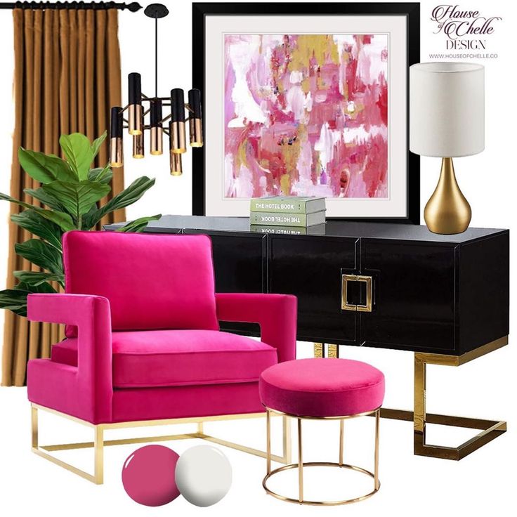 Pink, Black And Gold Modern Living Room Design - Glam Home Decor In Pink, Black  And Gold. Cli… | Apartment Interior Design, Home Interior Design, Living  Room Decor