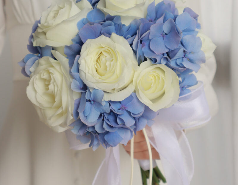 Indulge In The Beauty Of Blue Hydrangea With White Rose Bridal Bouquet -  Give The Gift Of Beauty | White Dew Flower