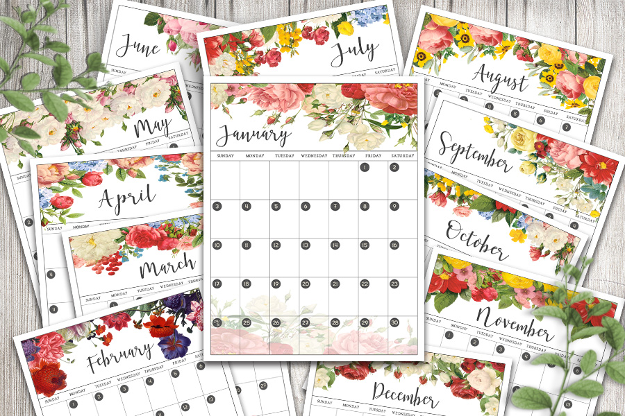 Free Printable 2021 Calendar: Vintage Floral | More Like Grace