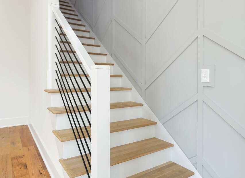 Chevron Accent Wall | Modern Wall Paneling, Staircase Wall Decor, Staircase  Wall Design
