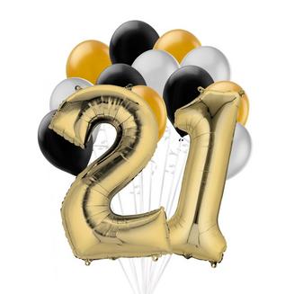 Premium Black, Silver, & Gold 21 Balloon Bouquet, 14Pc | Party City