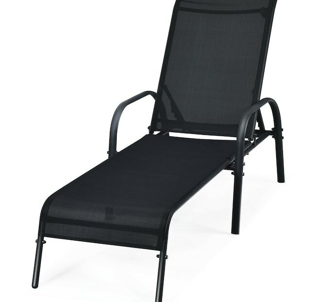 Clihome Outdoor Lounge Chair Black Metal Frame Stationary Chaise Lounge  Chair(S) With Black Sling Seat In The Patio Chairs Department At Lowes.Com