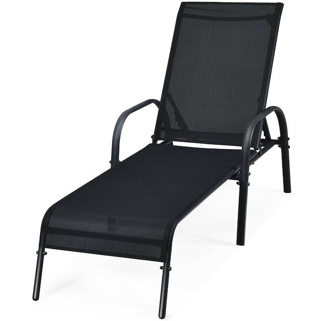 Clihome Outdoor Lounge Chair Black Metal Frame Stationary Chaise Lounge  Chair(S) With Black Sling Seat In The Patio Chairs Department At Lowes.Com