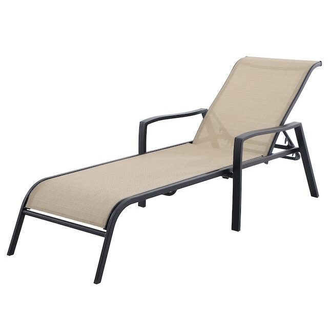 Style Selections Pelham Bay Stackable Black Metal Frame Stationary Chaise  Lounge Chair(S) With Tan Sling Seat In The Patio Chairs Department At Lowes .Com