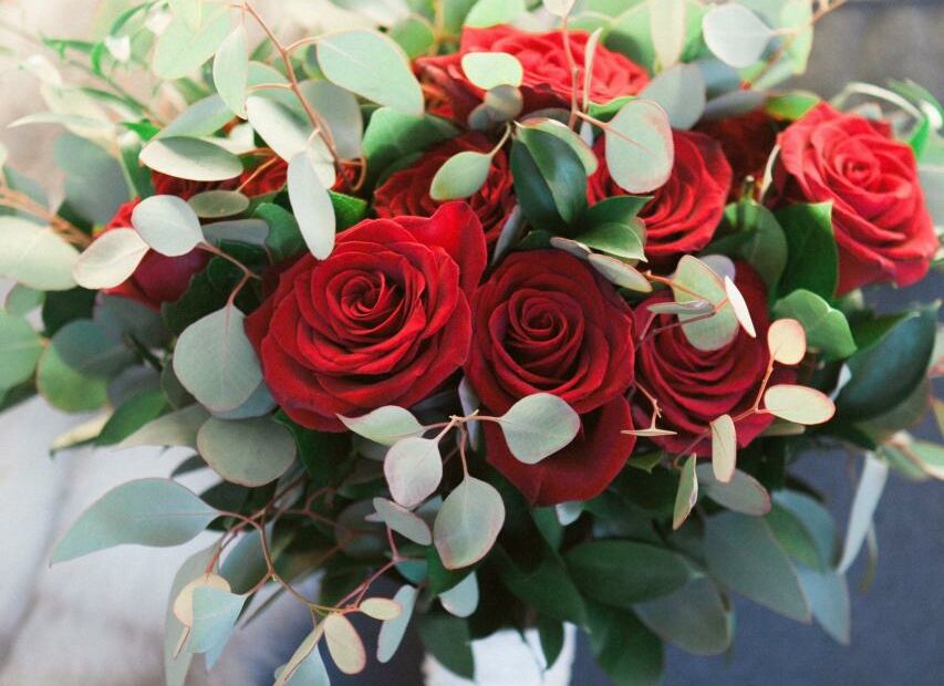 Gorgeous Bridal Bouquet With Red Roses And Eucalyptus. Contact Marion At  Bayview Florist Wedding Studio… | Bouquet Mariée Rose, Bouquet De Roses,  Bouquet De Mariage