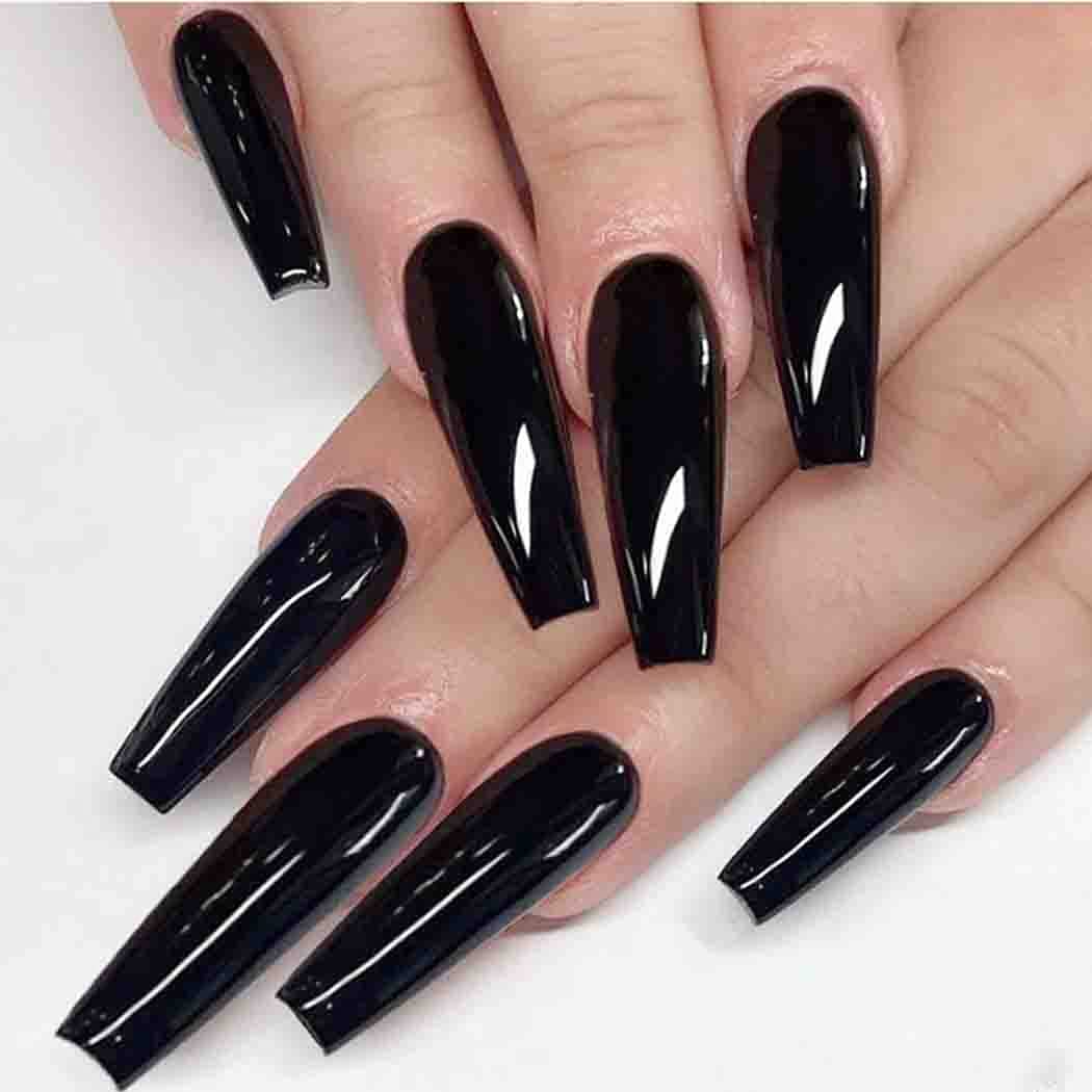 Amazon.Com: Outyua Super Long Fake Nails Coffin Glossy Press On Nails  Ballerina Acrylic Designer False Nails Tips Artificial Full Cover Nail With  Design For Women And Girls 24Pcs (Black) : Beauty &