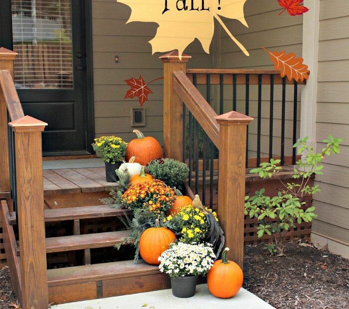 How To Decorate Your Front Steps For Fall, For Under $45 | Fall Outdoor  Decor, Fall Front Steps, Front Porch Decorating