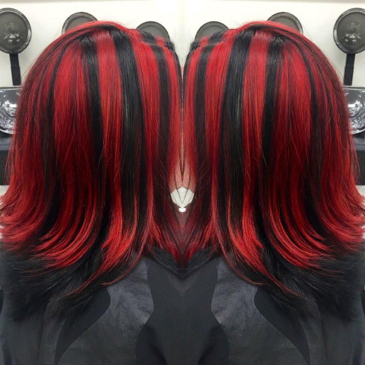 Red And Black Chunky Highlights | Red Hair Inspo, Hair Streaks, Hair Color  Streaks