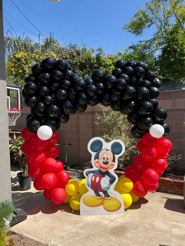 Mickey Mouse Balloon Backdrop | Mickey Mouse Birthday Decorations, Mickey  Mouse Balloons, Mickey Mouse Birthday Cake