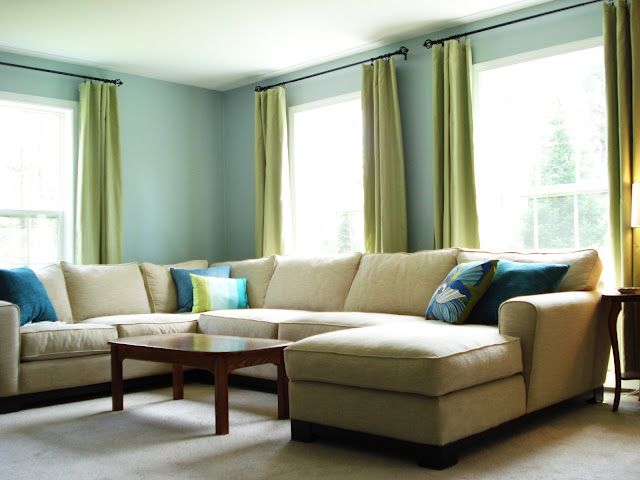 Love The Blue Walls With Green Curtains In This Living Room. | Blue And  Green Living Room, Blue Living Room, Living Room Makeover