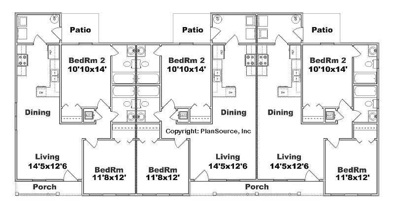 Triplex Plan J891T - Plansource, Inc | Duplex Plans, Apartment Plans,  Apartment Floor Plans