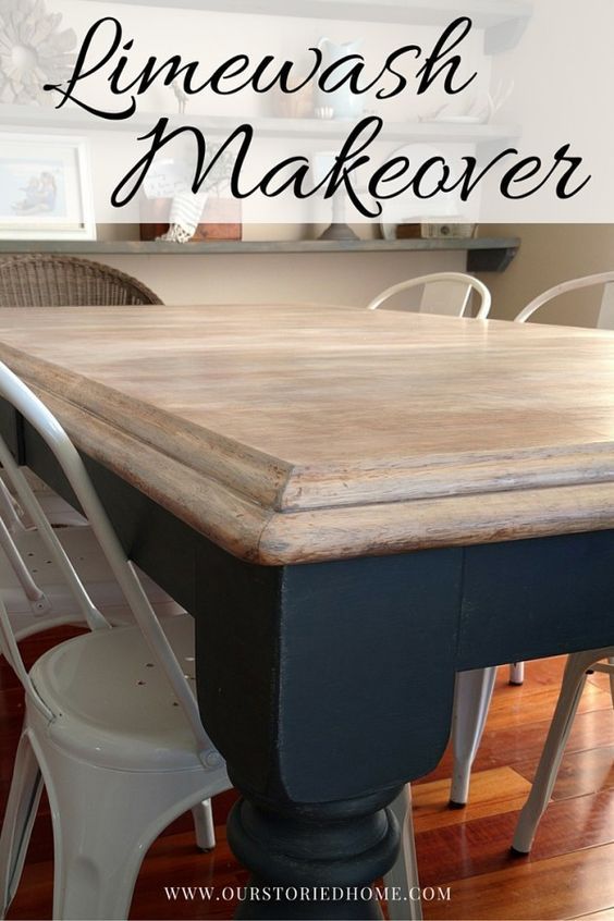 Limewashed Table Makeover • Our Storied Home | Kitchen Table Makeover,  Shabby Chic Kitchen Table, Dining Table Makeover