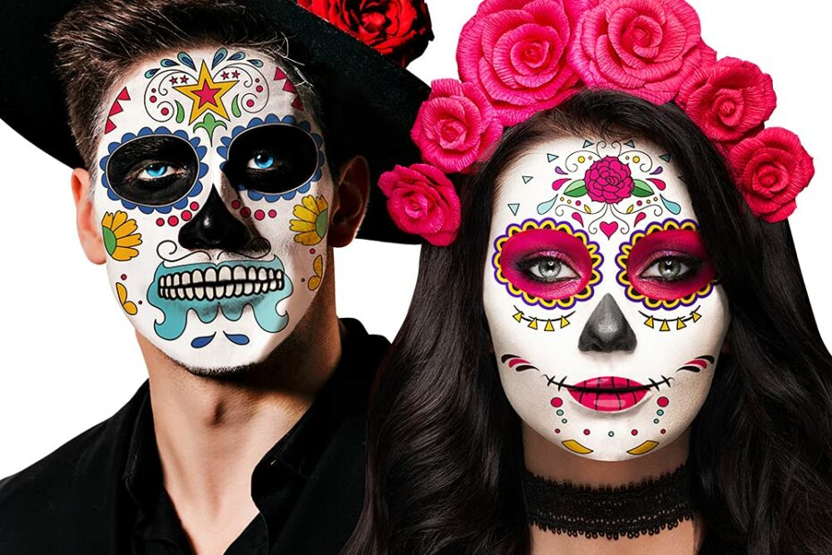 Amazon.Com : Day Of The Dead Face Skeleton Tattoos/Dia De Los Muertos,  Halloween Temporary Sugar Skull Costume Makeup Tattoos For Women/Men/Adults,  10 Sheets Floral Rose Party Costume Stickers Decor Match Catrina :