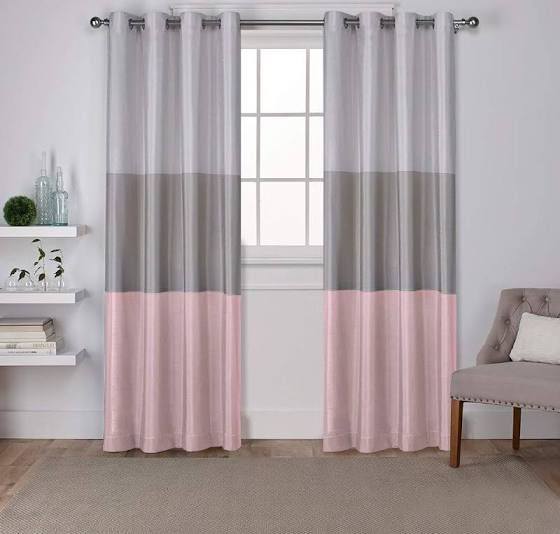 Grey Pink Curtains Bedroom 63