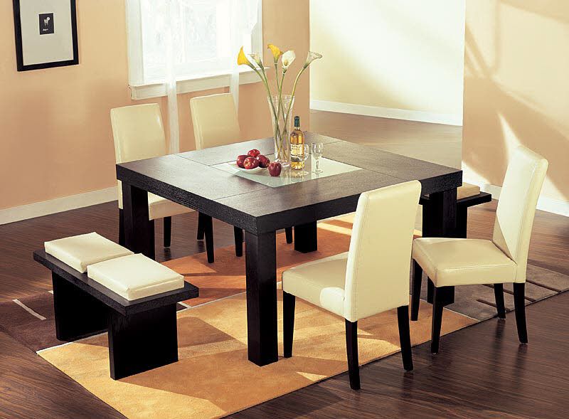 Square Dining Table, Chairs And Benches. | Dining Room Small, Dining Room  Table Centerpieces, Square Dining Tables