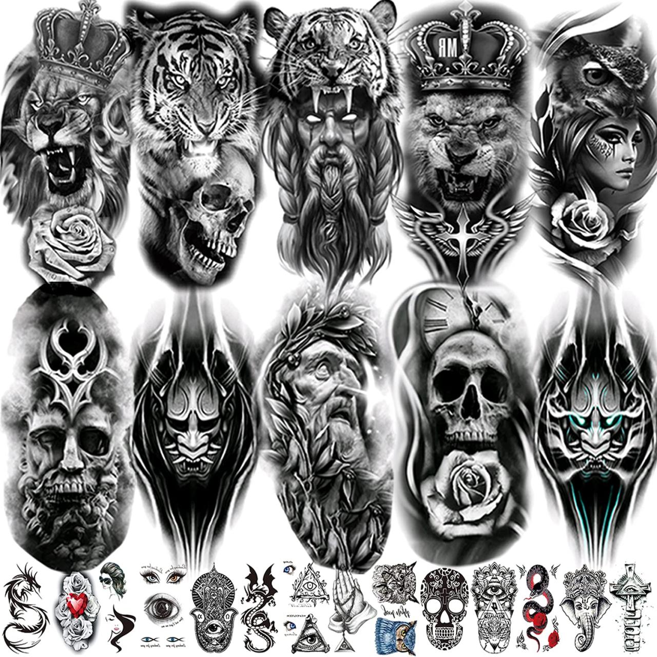 Amazon.Com: 24 Sheets Fake Tattoos Temporary Tattoos For Adults Men Women  Tattoo Sleeve Tattoo Ttickers Black Waterproof Realistic Tatoo Forearm Half  Sleeve, Skull Warrior Tiger Flower Halloween Rose Animals Large Tribal Lion