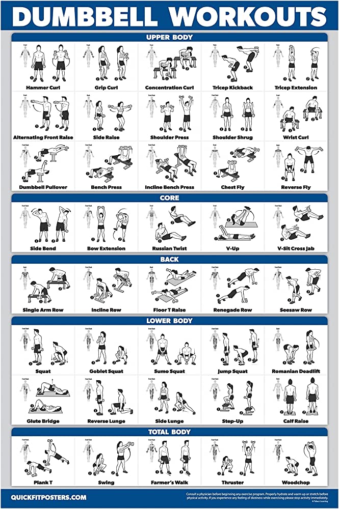 Amazon.Com: Palace Learning Dumbbell Workout Exercise Poster - Free Weight  Body Building Guide | Home Gym Chart - Laminated, 18