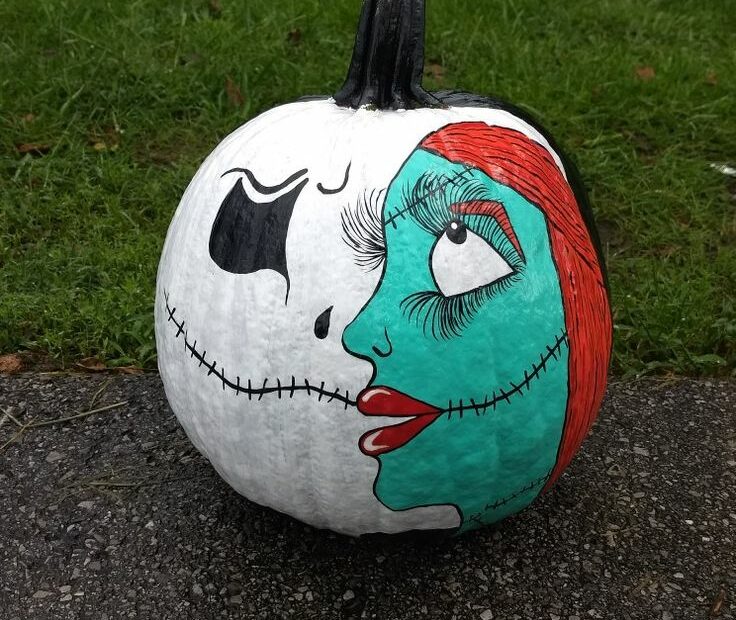 Nightmare Before Christmas Sally And Jack Painted Pumpkin | Nightmare  Before Christmas Pumpkin, Christmas Pumpkins, Pumpkin Halloween Decorations