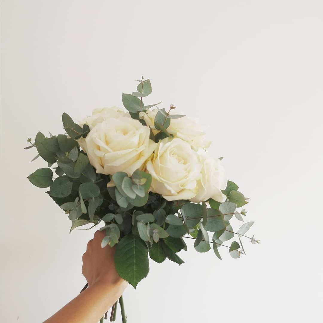 White Roses & Eucalyptus | Simple Wedding Bouquets, Small Wedding Bouquets, Wedding  Bouquets