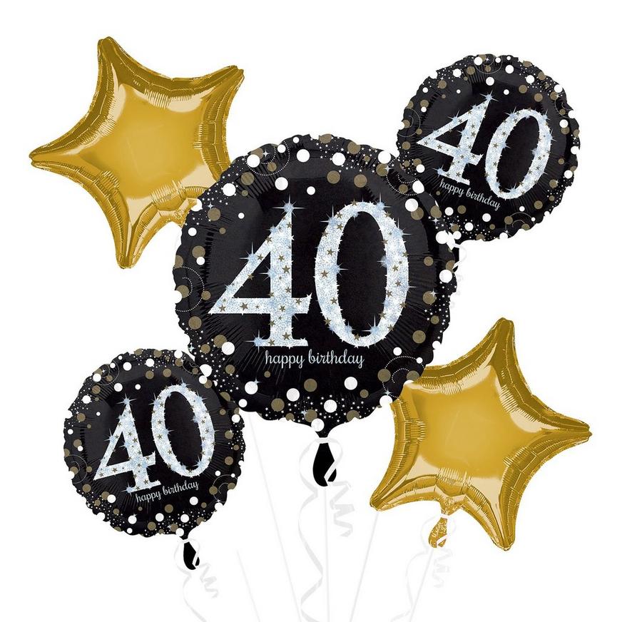 40Th Birthday Balloon Bouquet 5Pc - Sparkling Celebration | Party City