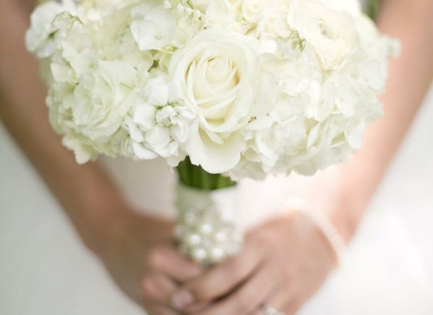 Classic White Hydrangea, White Rose Wedding Bouquet