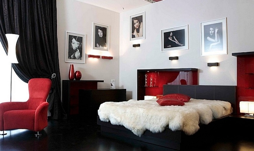 Red, Black And White Interiors: Living Rooms, Kitchens, Bedrooms