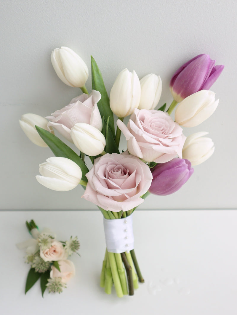 White Tulip With Purple Rose Bouquet - Perfect For Weddings - Order Now –  White Dew Flower