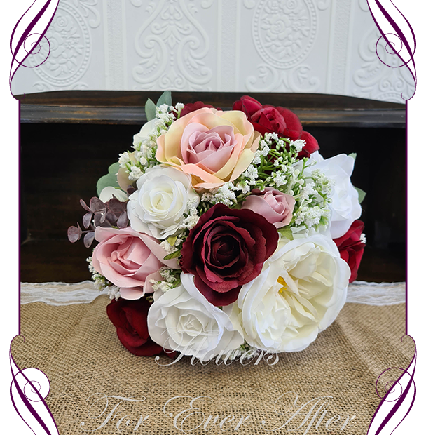 Burgundy And Pink Bridesmaid Silk Flower Bouquet, Made In Melbourne