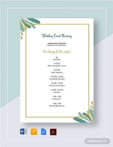 Free 16+ Sample Wedding Itinerary Templates In Pdf | Ms Word | Pages |  Google Docs