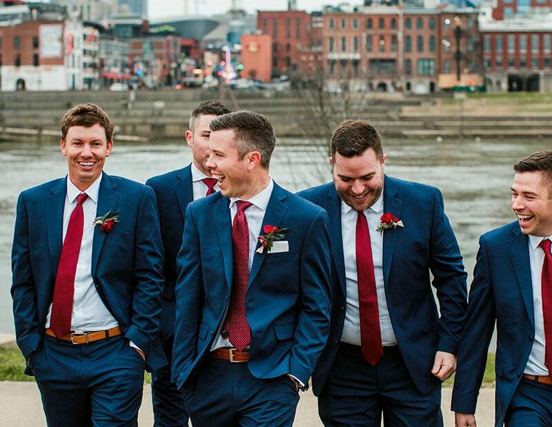 Burgundy And Navy Groomsmen Style | Groom Wedding Attire, Navy Groomsmen  Suits, Navy Suit Wedding