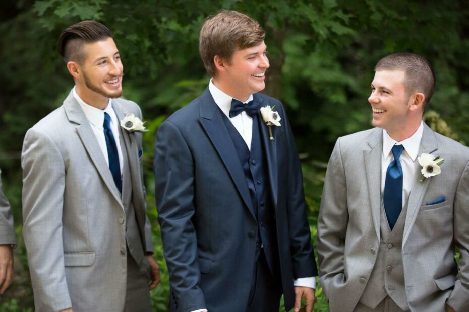 Three-Piece Gray And Blue Groomsmen Suits