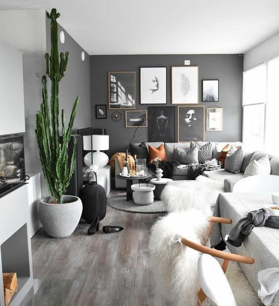 Switch Out The Grey For Soft Blush And The Whit Wash Oak Floors For A  Warmer Hued Wood | Black Walls Living Room, Living Room Scandinavian, Dark  Grey Living Room