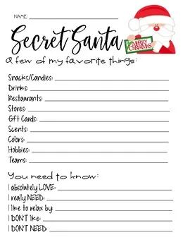 11+ Secret Santa Form Free Download Editable [Word, Pdf] | Secret Santa Form,  Secret Santa Questionnaire, Work Secret Santa