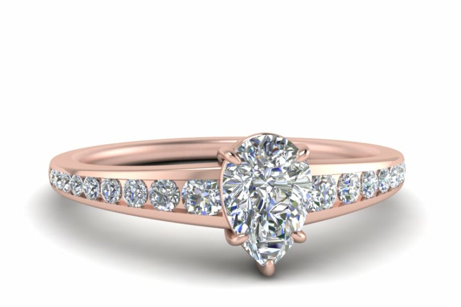 Channel Set Pear Shaped Diamond Engagement Ring In 14K Rose Gold |  Fascinating Diamonds